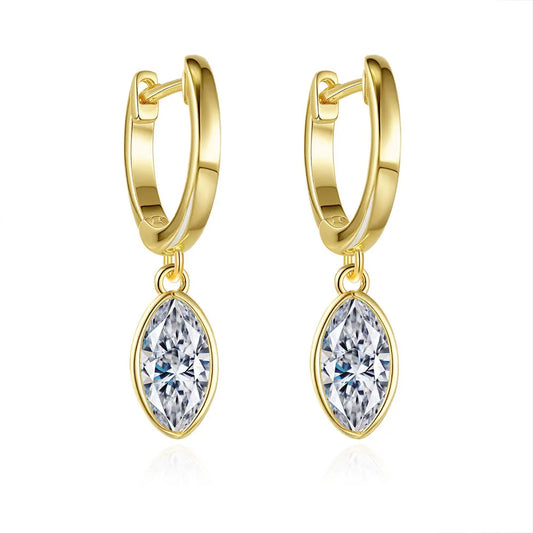 Luxury 100% Real 18k Gold Horse-eye-shaped Diamond Stud Moissanite Earrings.