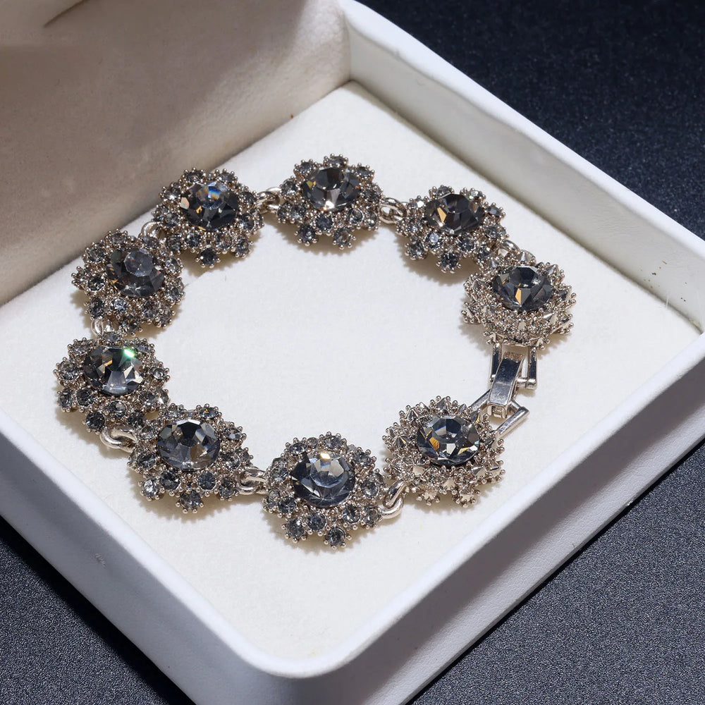 Shiny Fine Black Jewelry Necklace Earrings Bracelet Women's jewellery set.