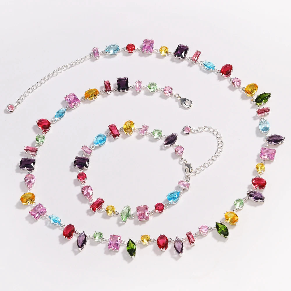 18K Gold Plated New Luxury Colorful Crystal Zircon Necklace Fashion Jewellery.
