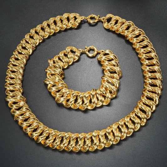 2PCS Bracelet Jewelry Set Collection for women Luxury gold plated color Dubai Necklace Man Chains Thick Links Gift