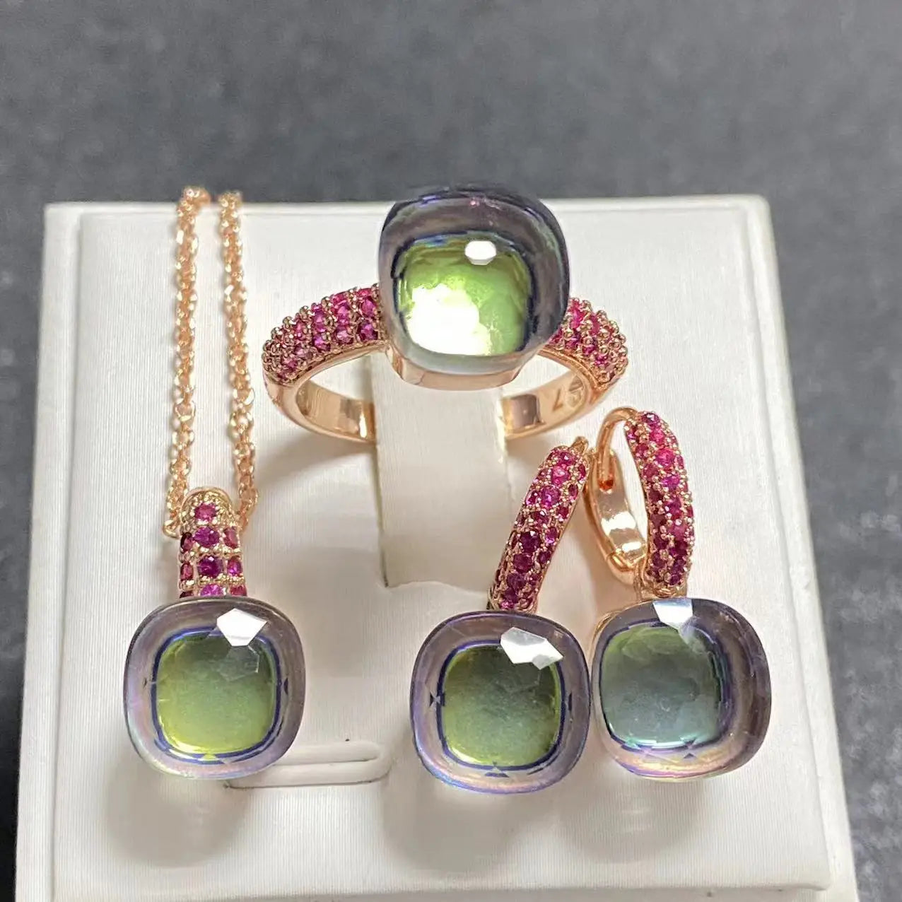 3Pcs Rose Gold Plated Jewelry set with Inlay Purple Zircon Crystal