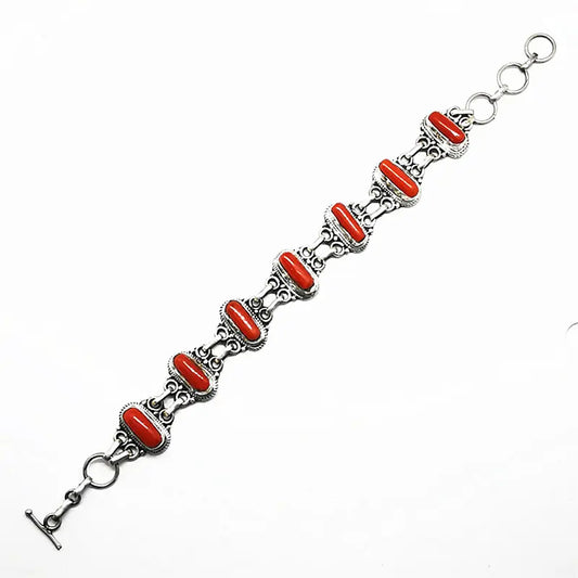 Nepal Vintage Jewelry Inlay Bamboo Coral Chain Bracelets