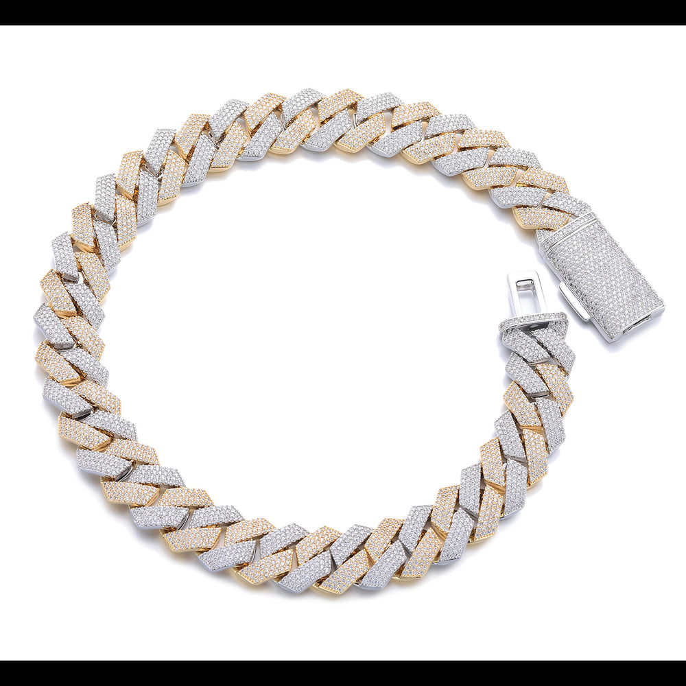 Men's Cuban Chain Zircon Necklace and Bracelet jewellery set.