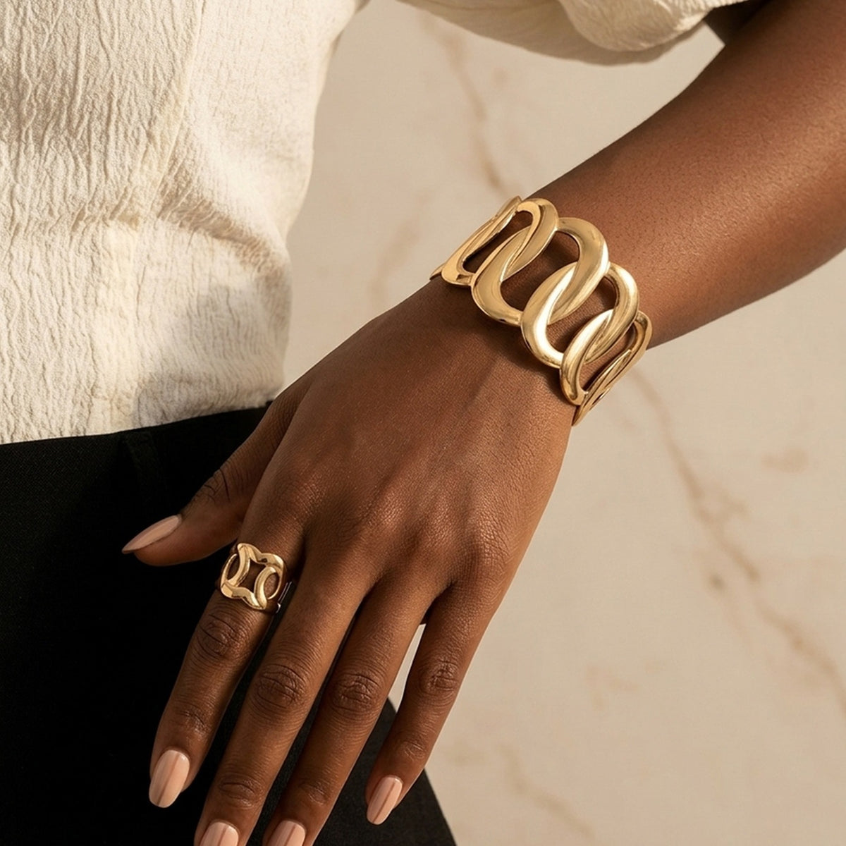 Adjustable Open Bracelet and Ring Jewellery Set.