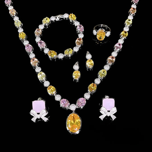 Gradient Egg-Shaped Zircon 18k Gold Plated Jewellery Set.