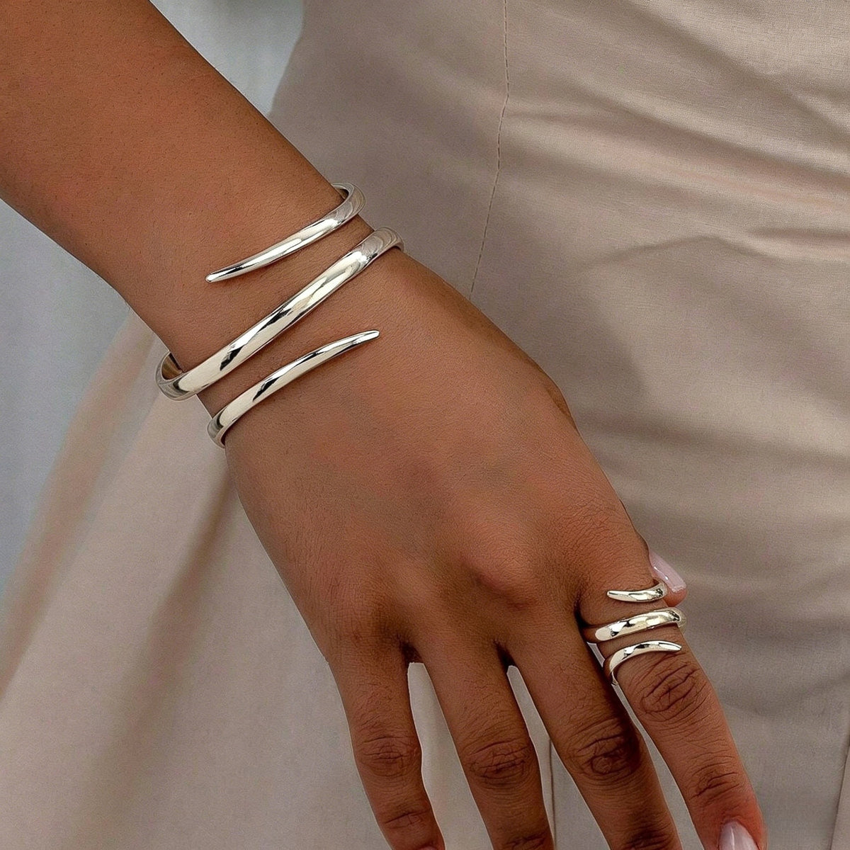 Adjustable Open Bracelet and Ring Jewellery Set.