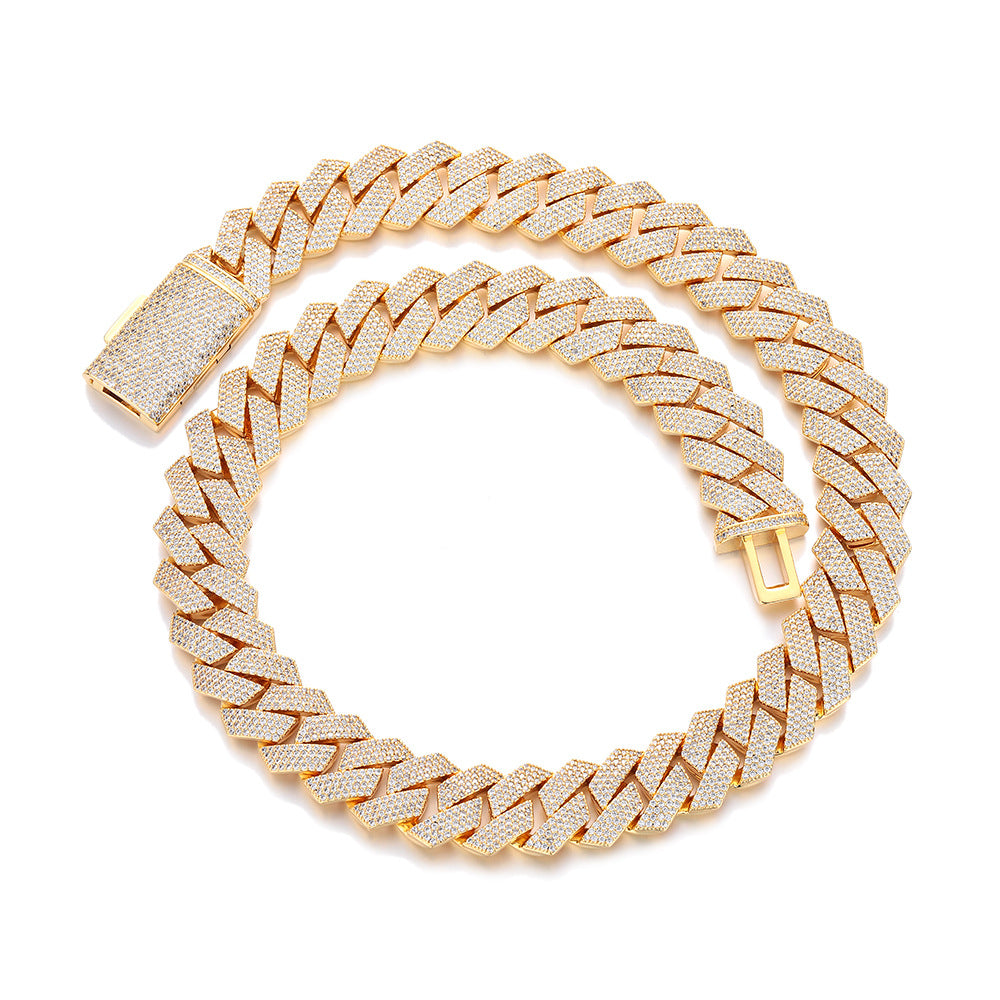 Men's Cuban Chain Zircon Necklace and Bracelet jewellery set.