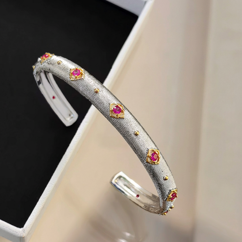 18K Gold Plated Luxury Bracelet and Ring Exquisite Cuff Bangle Antique Jewelry