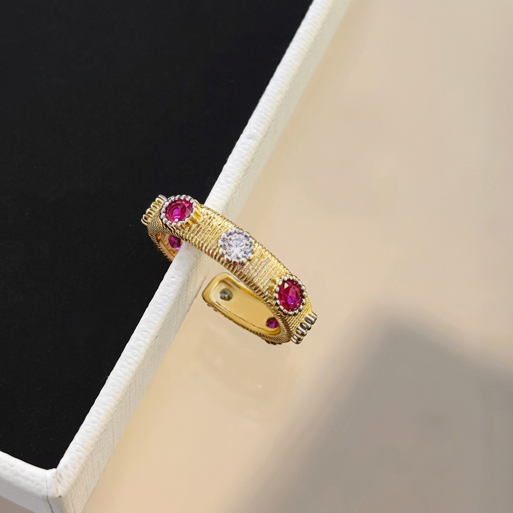 18K Gold Plated Luxury Bracelet and Ring Exquisite Cuff Bangle Antique Jewelry