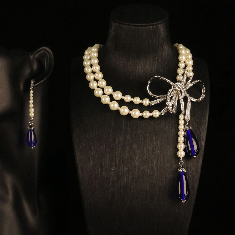 Necklace and earring photo with text removal