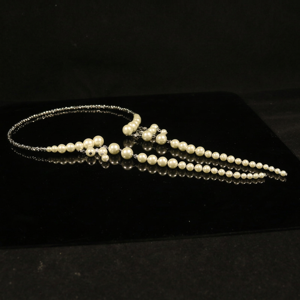Necklace on black surface with text removed
