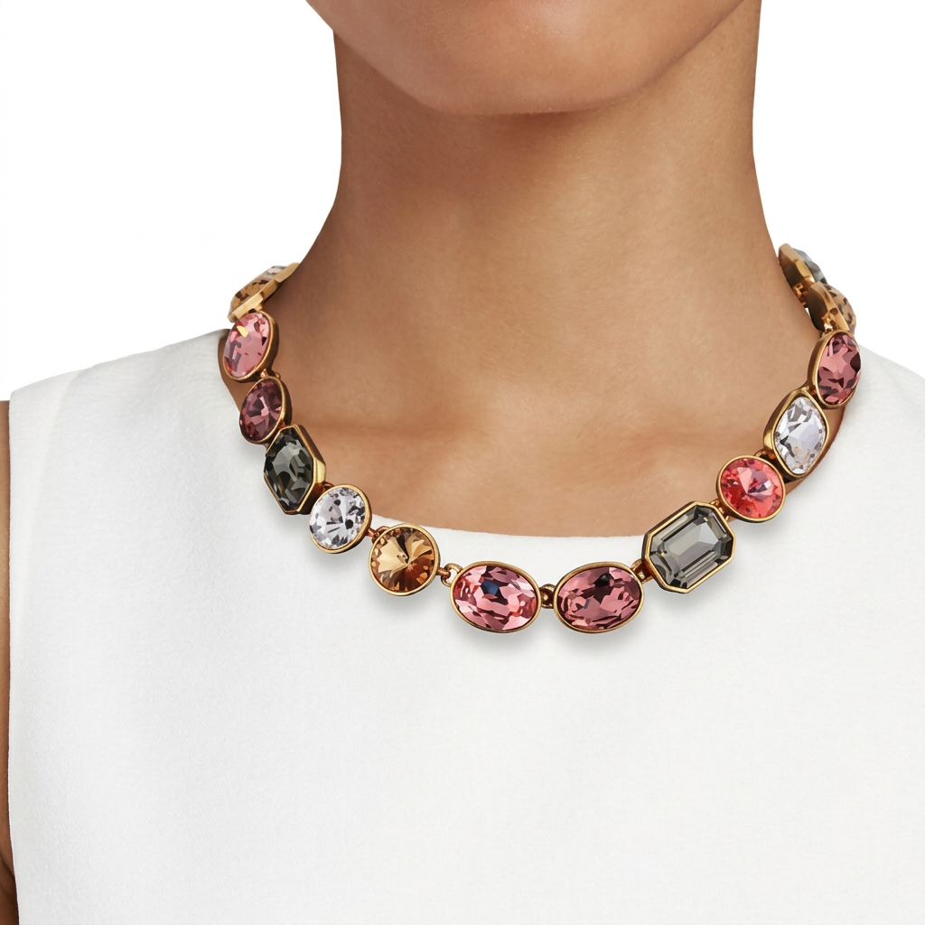 Necklace on model with text removed